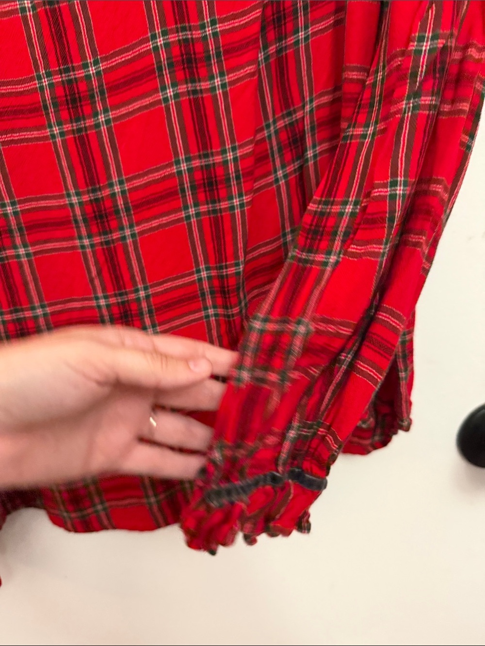 LOFT Red and Black Plaid V-Neck Long Sleeve Blouse - Picture 5 of 9
